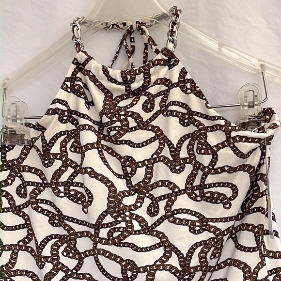 Michael Kors Summer Top. Cream with brown chain design. Size M Ties on neck - Picture 8 of 15
